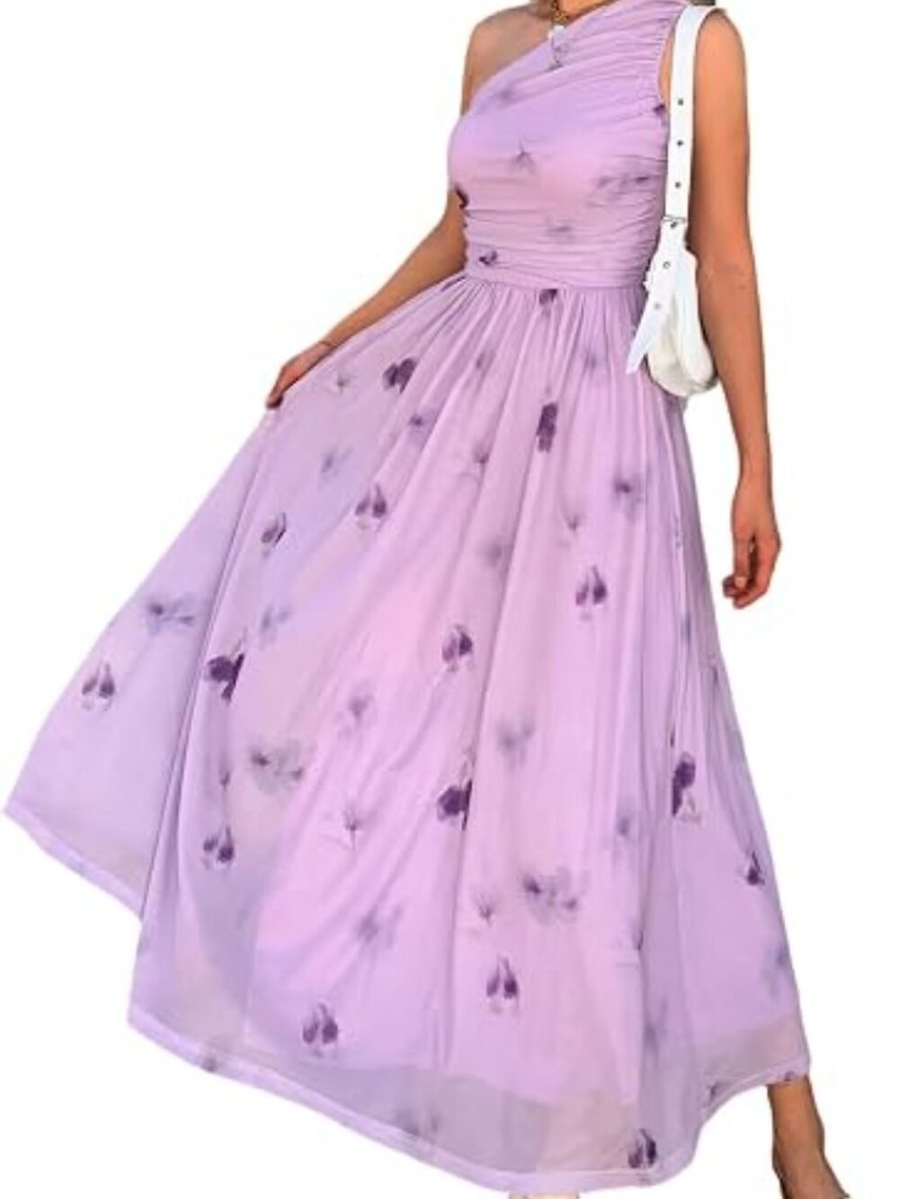 Women's Purple Summer Boho Beach One Shoulder Floral Wedding Guest Maxi Dresses